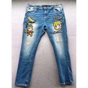 Switch Remarkable Jeans Mens 42x32 Embroidered Patch Tiger Bee Medium Wash